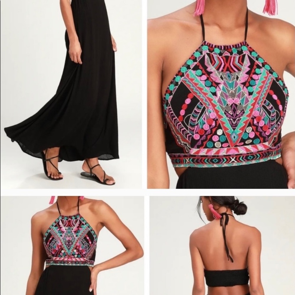 Lulu’s black embroidered maxi sundress NWT small